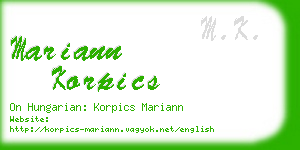 mariann korpics business card